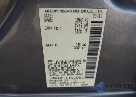 2020 Nissan Altima S Fwd из США, поврежденный, VIN 1N4BL4BV9LC157051